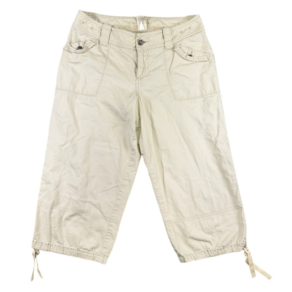 Sonoma Life Style Khaki Tan Cargo Capri Pants Drawstring Hem Ribbed Size 10